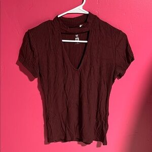 Me to We Deep V-Neck Burgundy Tee